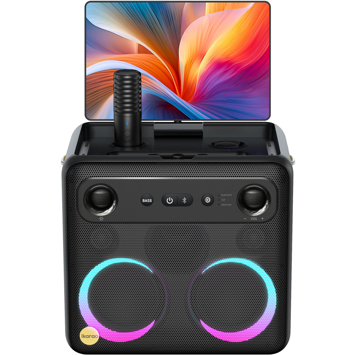 Machine de Karaoké Intelligente Ikarao pour Adultes avec Affichage des Paroles sur Écran, 2 Micros sans Fil, Enceinte Bluetooth Portable pour Fêtes Musicales