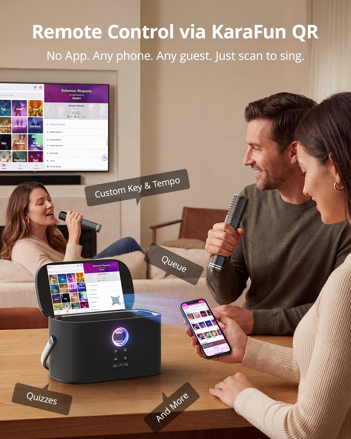 Ikarao Portable Karaoke Machine for Adults with Disco Ball Party Light, Built-in Lyrics Display Screen, 2 Wireless Microphones, 140W Speaker, HDMI TV Connection, Karaoke App, Bluetooth 5.4