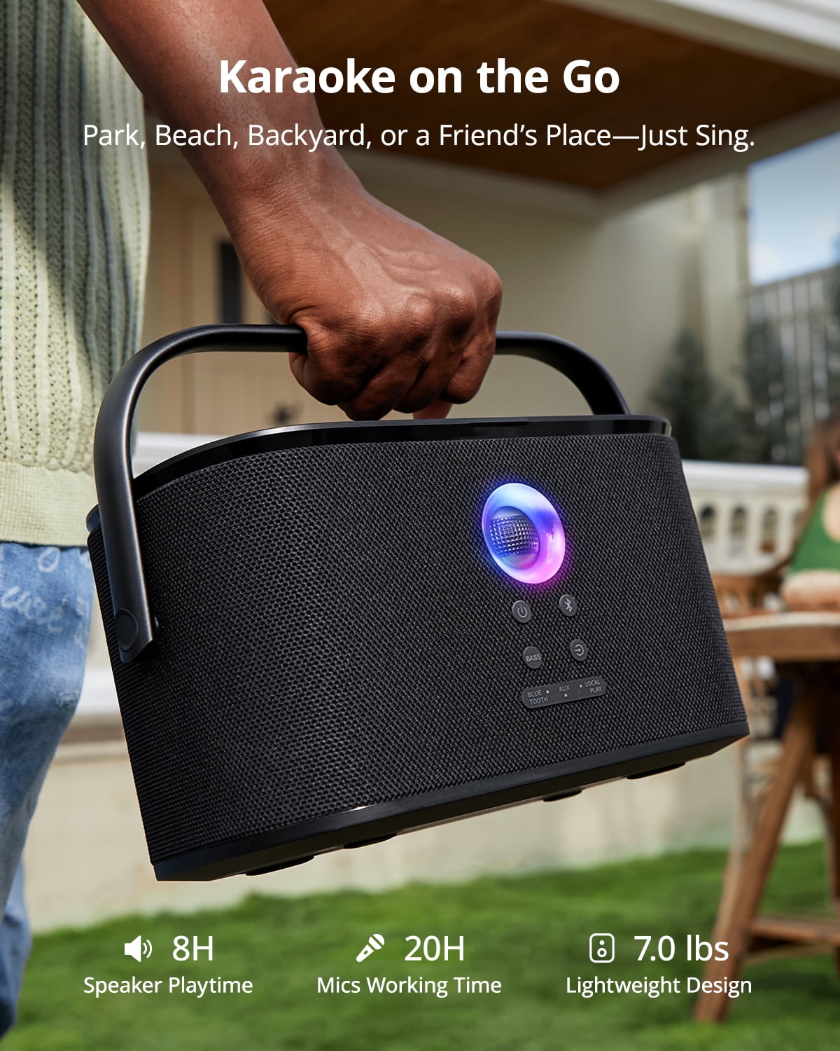 Ikarao Portable Karaoke Machine for Adults with Disco Ball Party Light, Built-in Lyrics Display Screen, 2 Wireless Microphones, 140W Speaker, HDMI TV Connection, Karaoke App, Bluetooth 5.4