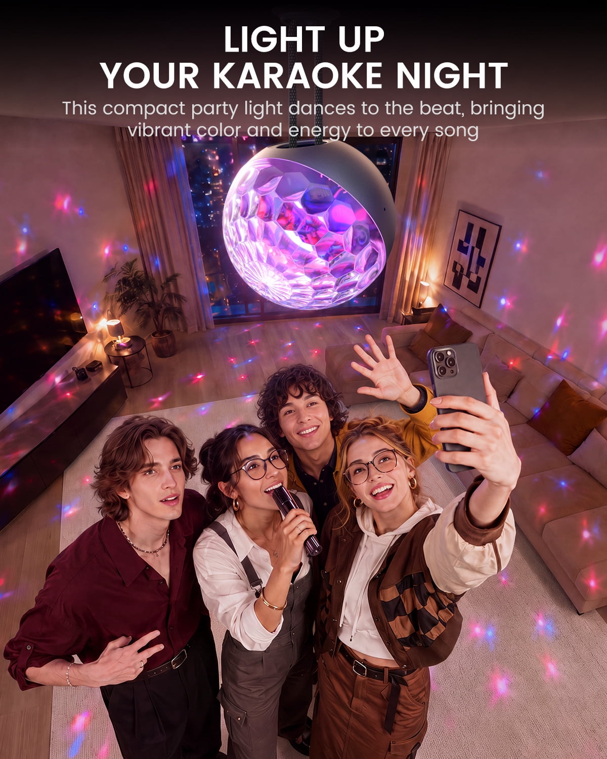 Ikarao Portable Karaoke Machine for Adults with Disco Ball Party Light, Built-in Lyrics Display Screen, 2 Wireless Microphones, 140W Speaker, HDMI TV Connection, Karaoke App, Bluetooth 5.4