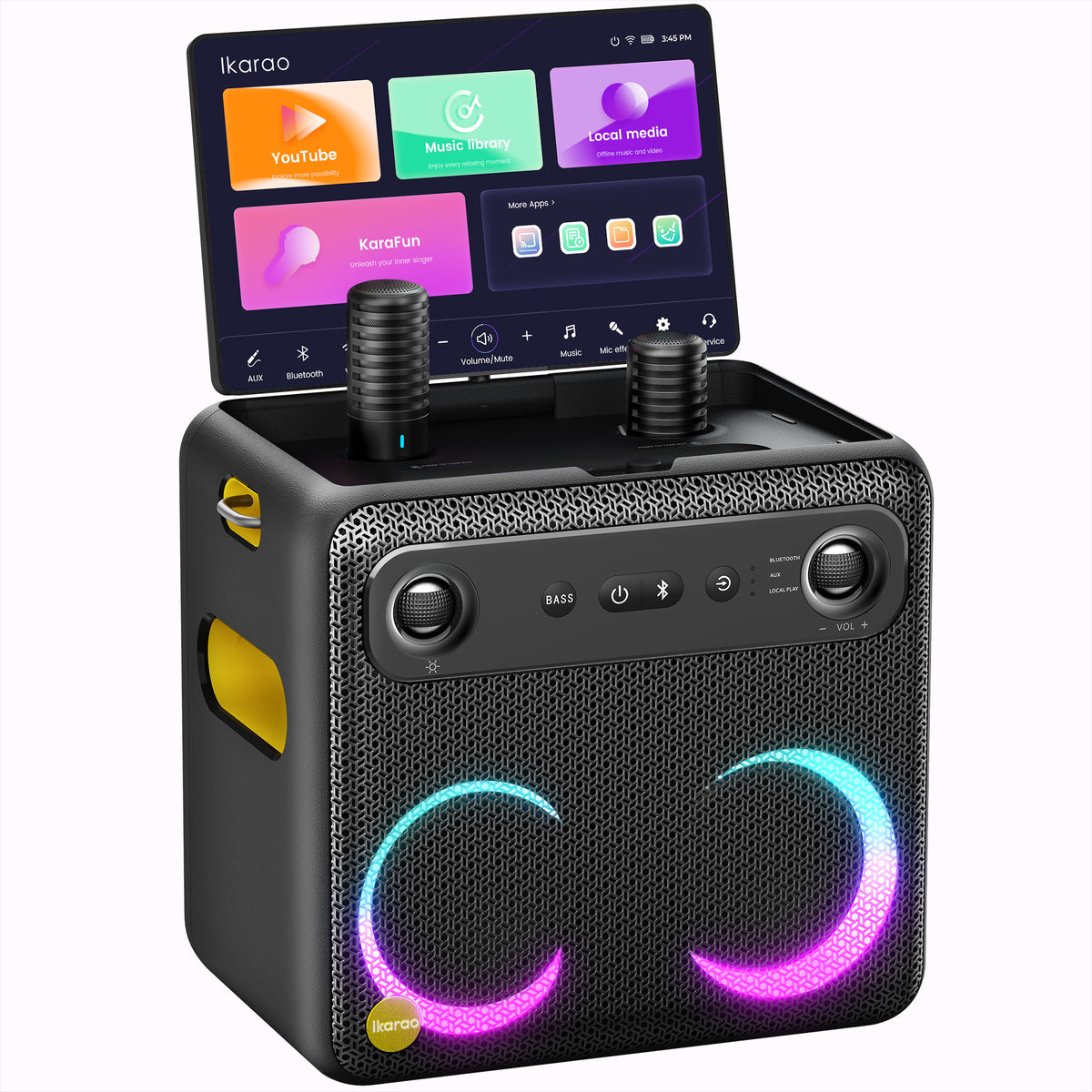 Machine de Karaoké Intelligente Ikarao pour Adultes avec Affichage des Paroles sur Écran, 2 Micros sans Fil, Enceinte Bluetooth Portable pour Fêtes Musicales