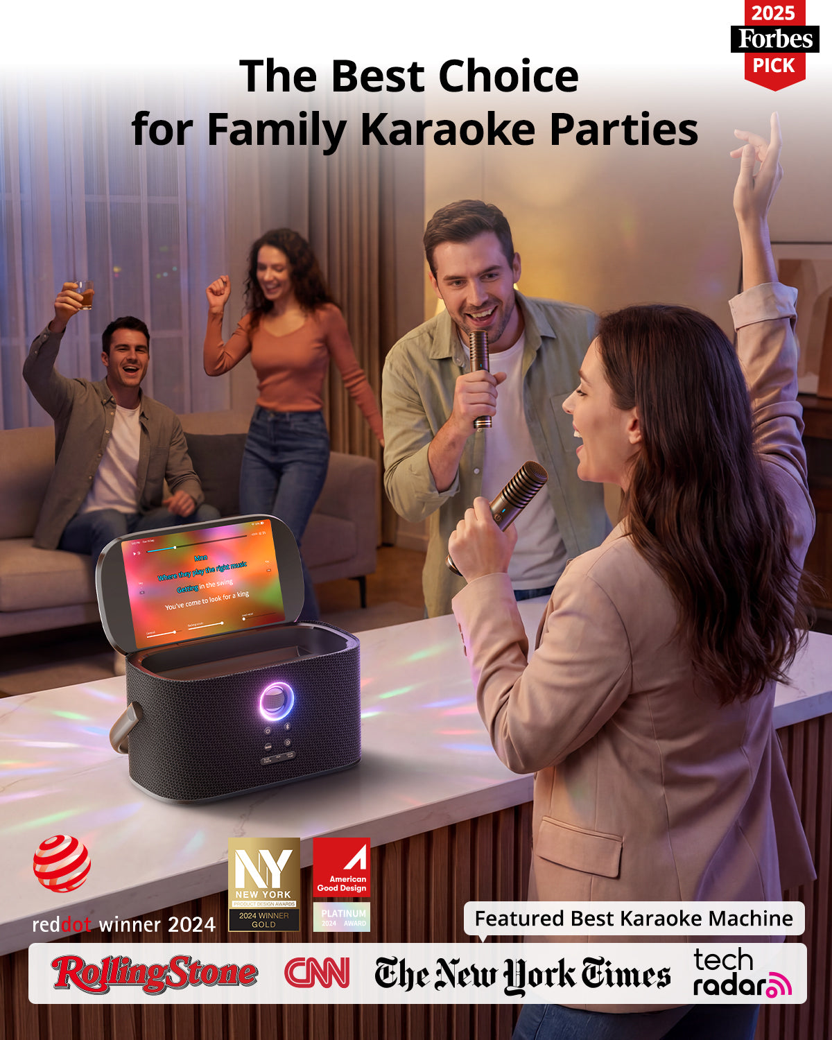 Machine Karaoké Ikarao avec Écran d'Affichage des Paroles pour Adultes, Système Karaoké Professionnel avec 2 Micros sans Fil pour Télévision, Maison et Fêtes en Extérieur