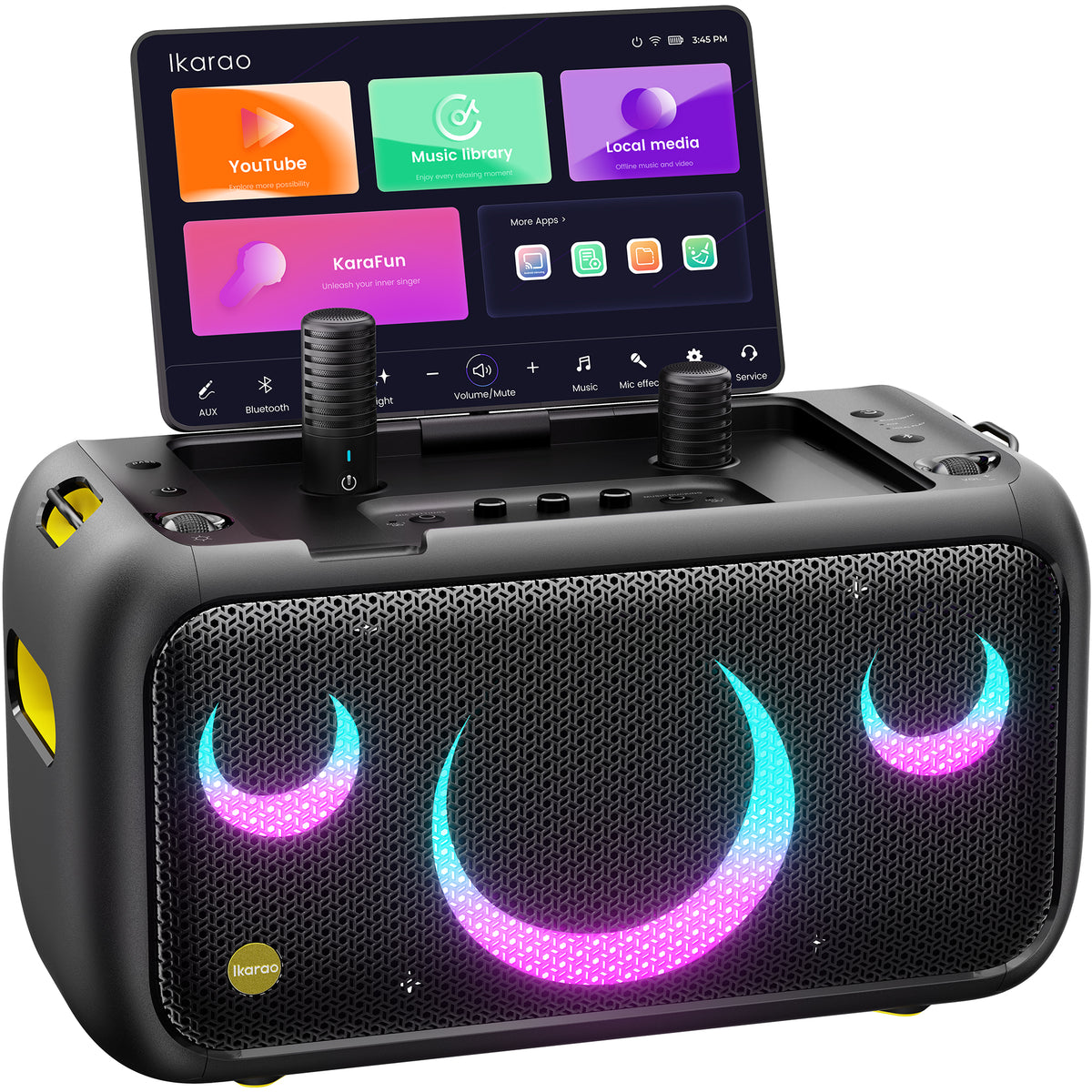 Machine de Karaoké Ikarao pour Adultes, avec Écran Intégré de 13,3 Pouces, Enceinte Bluetooth Portable et 2 Microphones sans Fil pour TV, Soirées Musicales